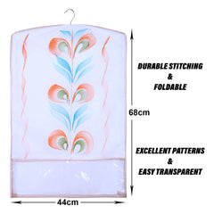 Heart Home Hanging Saree Cover | Brush Painting Pattern Saree Cover | Non-Woven Saree Covers for Home | Saree Cover with Small Transparent view | Pack of 6 | Peach