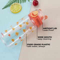 Kuber Pack of 10 Water Bottle for Kids | Printed Designs for Kids | Plastic Sipper Bottle for Kids | Food Grade Plastic | One Click Open Flip Lid | Transparent, Leak Proof, BPA Free | 550 ml