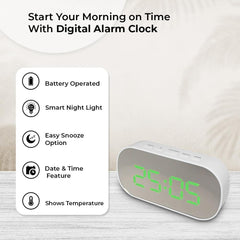 Kuber Industries ABS Battery Oprated Loud Digital Alarm Clock|Desk, Table Clock|Alarm Clock for Heavy Sleepers-Pack of 6 (White)