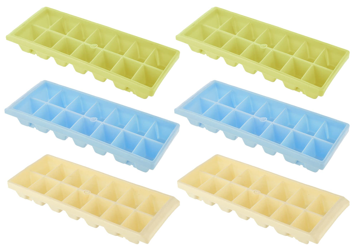 Kuber Industries BPA Free Easy Release Ice Cube Tray/Bin/Box Set with 14 Section- Pack of 6 (Cream & Green & Blue)-HS43KUBMART25794