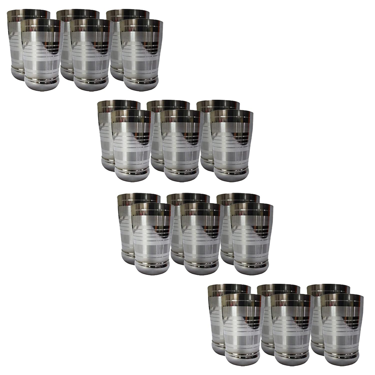 Kuber Industries Stainless Steel Glass Set | Wobble Free Base, Durable | Multipurpose, Elegant Design & Wide Rim | Easy to Clean & Store | Steel Glass Set 6 (Pack of 4)