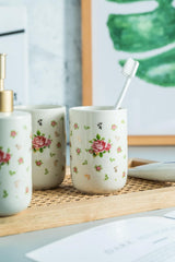 Kuber Industries Bathroom Accessories Set | Handwash Soap Dispenser | Water Cup | Soap Holder Dish for Bathroom | Toothbrush Holder for Bathroom | 4 Piece | ZX055WT | White
