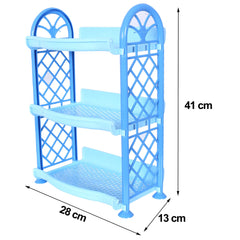 Heart Home Organising Rack| Plastic 3 Shelves Kitchen Storage Stand|Durable Wall Mounted Jar Kitchen Utensils Organizer,Pack of 2 (Blue & Gray)