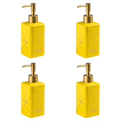 Kuber Industries Liquid Soap Dispenser | Handwash Soap Dispenser | Soap Dispenser for Wash Basin | Shampoo Dispenser Bottle | Bathroom Dispenser Bottle | 320 ml | Pack of 4 | Yellow