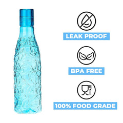 Kuber Industries BPA-Free Plastic Water Bottle|Leak Proof, Firm Grip, 100% Food Grade Plastic Bottles|for Home, Office, & Gym|Unbreakable, Freezer Proof, Fridge Water Bottle|Set of 4|Blue (Pack of 3)