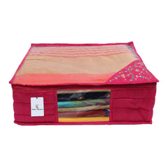 Kuber Industries 3 Layered Quilted Silk 4 Pieces Saree Cover (Pink) -CTLTC10630