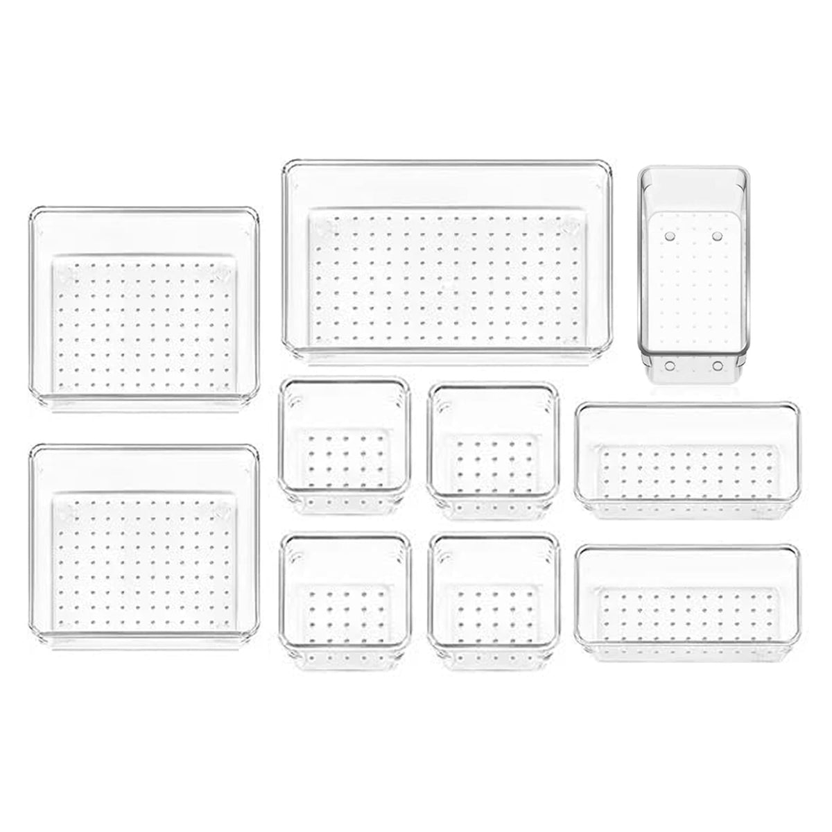 Heart Home Storage Organizer Set | Kitchen Organizer | Makeup Organizer Tray Set | Desk Drawer Divider Tray | Multi-Purpose Organizer Set | Stationery Organizer | 10 Piece Set | Transparent