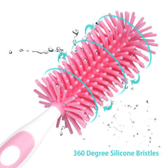 Kuber Industries Bottle Brush | Long Handle Bottle Brush | Silicone Bottle Cleaner Brush Set | Baby Feeding Bottle Cleaning Brush | Nipple Cleaner with Suction Base | Pink
