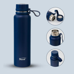 Kuber Industries Pack of 3 Vacuum Insulated Water Bottle | Stainless Steel Water Bottle | Hot & Cold Water Bottle | Leakproof, BPA Free, Rustproof | 1100 ML | Navy Blue