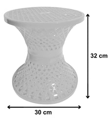 Heart Home Mesh Design Both Sided Plastic Sitting Stool, Planter Stand, Sidetable for Living Room, Bed Room, Garden in Damroo Style (White), Standard (HS_38_HEARTH021787)