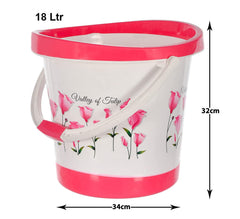 Heart Home Bucket|Plastic Bucket for Bathroom|Tulip Flower Bucket for Bathing|Unbreakable Bucket with Handle|18 Liter (Pink)