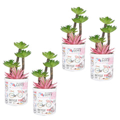 Kuber Industries Artificial Plants for Home Décor|Natural Looking Indoor Fake Plants with Pot|Artificial Flowers for Decoration-Pack of 4 (Pink & Green)