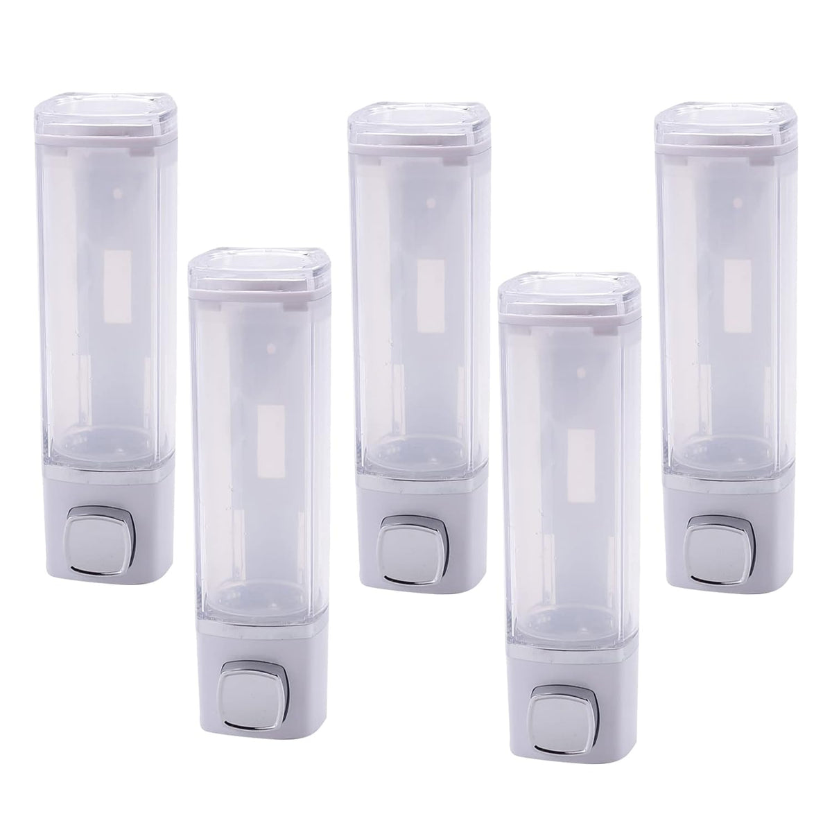 Kuber Industries Manual Shampoo & Soap Dispenser | Wall Mounted | Soap Dispenser for Kitchen & Bathroom | Refillable, Lightweight & Durable | Easy to Clean | White (Pack of 5)