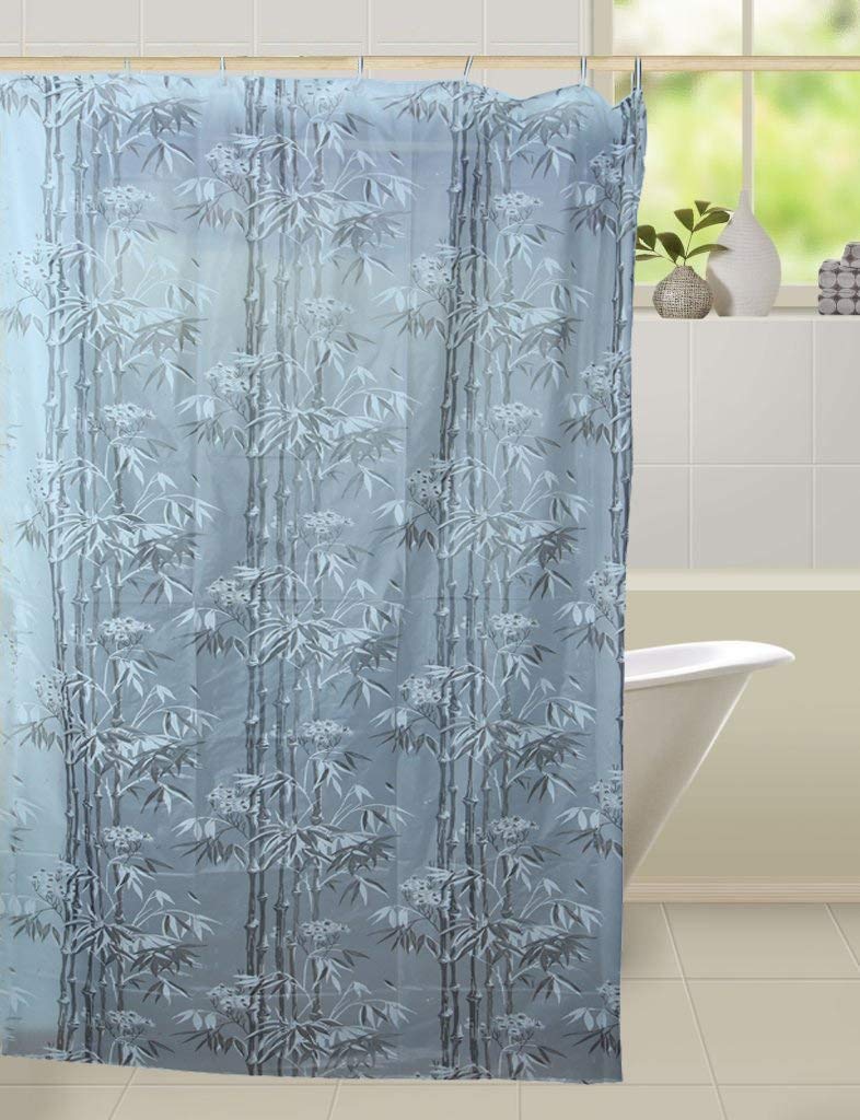 Kuber Industries PVC Floral Shower Curtain (SHOWER109, 7ft, Blue, Standard)