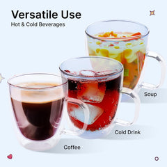 Kuber Industries 4 Pcs Glass Coffee Mugs | Borosilicate Double Walled Glass Mug | High Heat Resistant | Microwave and Dishwasher Safe | 400 ML | Pack of 2 | Blue