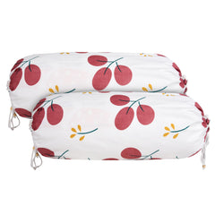 Kuber Industries Bolster Cover | Cotton Masand Pillow Cover | Diwan Round Bolster Pillow Covers | Bolster Cushion Pillow Cover Set | Roll Masand Cover | Red Cherry | Pack of 2 | White
