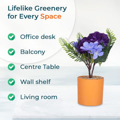 Kuber Industries Artificial Plants for Home D?cor|Natural Looking Indoor Fake Plants with Pot|Artificial Flowers for Decoration-Pack of 2 (Purple)