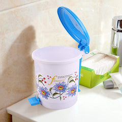 Kuber Industries Floral Design Plastic Dustbin, Small, Blue