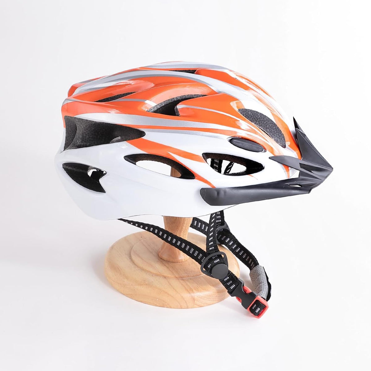 Kuber Industries Cycling Helmet with Detachable Visor|Helmet for Mountain, Road Bike & Skating|Breathable & Adjustable Bicycle Helmet|Ideal for Adults and Kids (Orange & White)