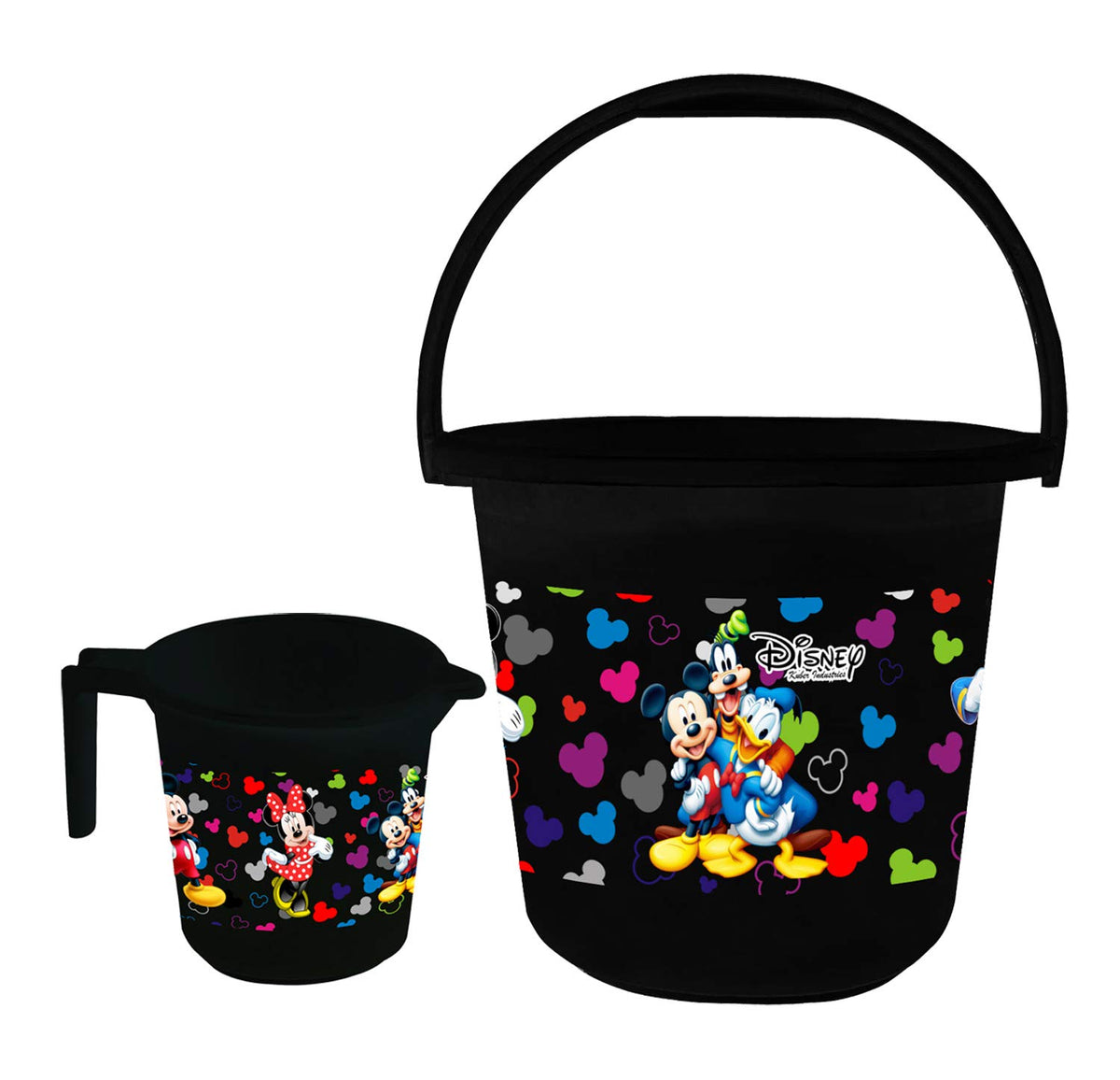 Kuber Industries Disney Team Mickey Unbreakable Virgin Plastic Bathroom Bucket with Mug Set (Black)-HS_35_KUBMARTS17494