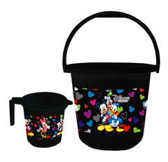 Kuber Industries Disney Team Mickey Unbreakable Virgin Plastic Bathroom Bucket with Mug Set (Black)-HS_35_KUBMARTS17494