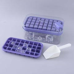 Kuber Industries 2 Layer Ice Cube Tray with Lid | Fridge Ice Cube container | 64 ice cube molds for freezing | One-Press Demolding | BPA Free | Purple