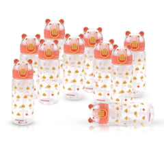 Kuber Pack of 10 Water Bottle for Kids | Printed Designs for Kids | Plastic Sipper Bottle for Kids | Food Grade Plastic | One Click Open Flip Lid | Transparent, Leak Proof, BPA Free | 550 ml
