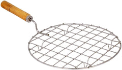 Kuber Industries kitchenware Stainless Steel Round Roaster Tandoor Barbeque/Roti/Papad Jali Griller with Wooden Handle (Silver)