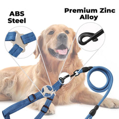 Kuber Industries Dog Harness For Medium Dogs & Leash Set|Premium Metal Hook|PDMGL-005-3|Comfortable Grip|Hand Spliced Belt For Added Strength|PDMGL-005-3| Soft Padding|Stylish Design |Blue (Pack Of 4)