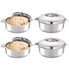 Kuber Industries Stainless Steel Casserole/Chapati Box|2000 ML Chapati Box with Easy Lock Mechanism|Garam Puri & Roti Hot Box|Double Walled Heat Retention for Upto 8 hrs|Heavy Duty Gauge (Pack of 4)