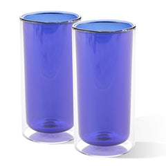 Kuber Industries 8 Pcs Double Walled Glasses | Borosilicate Glass Tumblers for Water | High Heet Resistance | Microwave & Dishwasher Safe | Juice Glasse | 250 ML | Pack of 4 | Blue