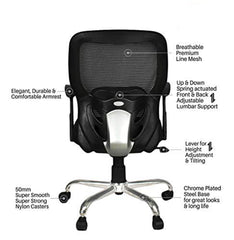 Kuber Industries Ergonomic Office Chairs for Work From Home | Comes with Manual Height Adjustable, Armrest & 2D Lumbar Support | Comfy Study Chair for Students with Wheels | Black