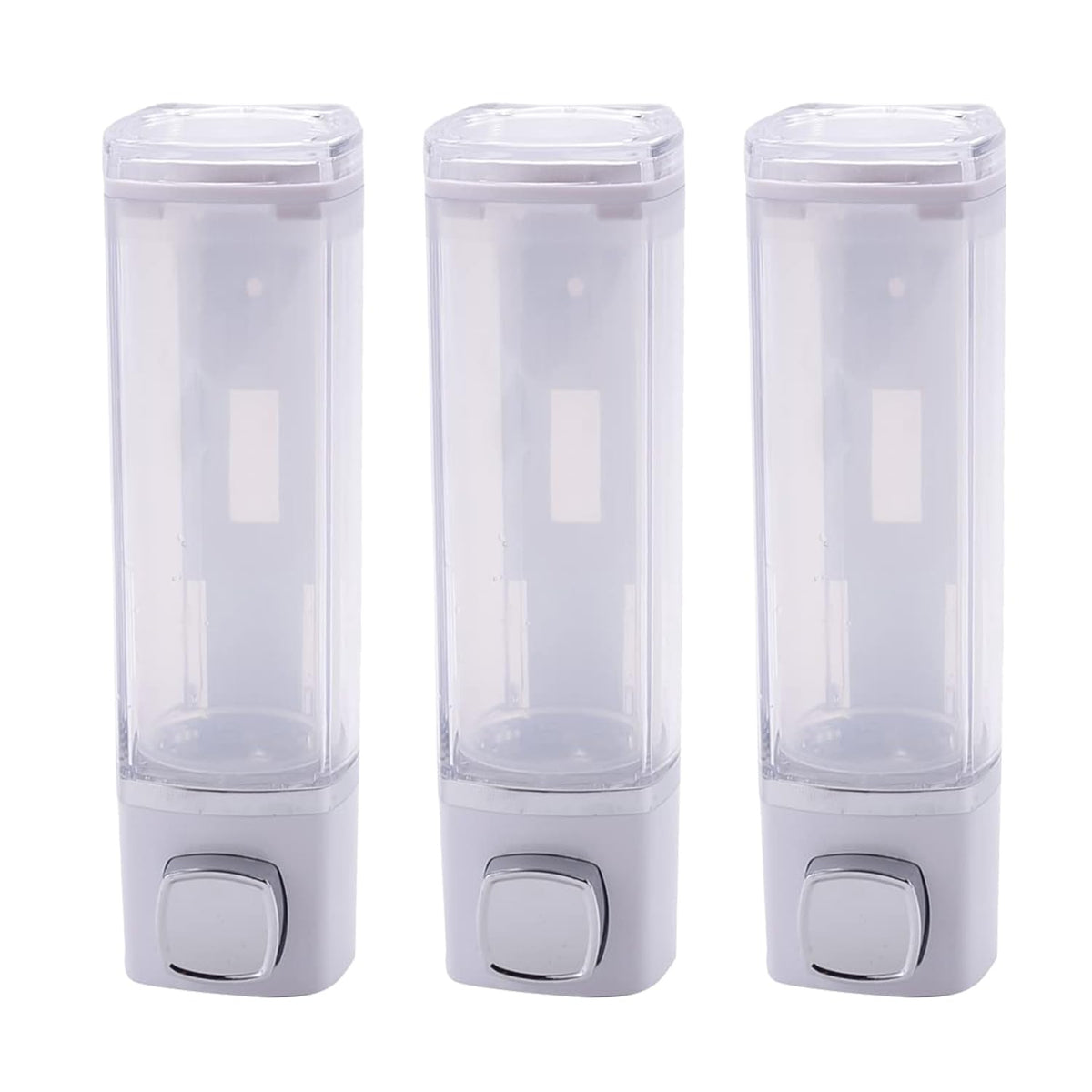 Kuber Industries Manual Shampoo & Soap Dispenser | Wall Mounted | Soap Dispenser for Kitchen & Bathroom | Refillable, Lightweight & Durable | Easy to Clean | White (Pack of 3)