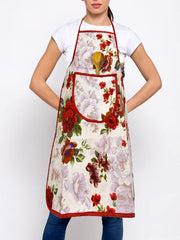 Heart Home Flower Printed Oil Stain Resistant Cooking Kitchen Apron for Men Women with 1 Front Pocket (Red)