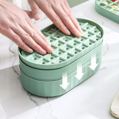 Kuber Industries 2 Layer Ice Cube Tray with Lid | Ice Cube Storage Box with Ice Scoop | 72 Ice Cube Molds for Freezing | One-Press Demolding | BPA Free | Green