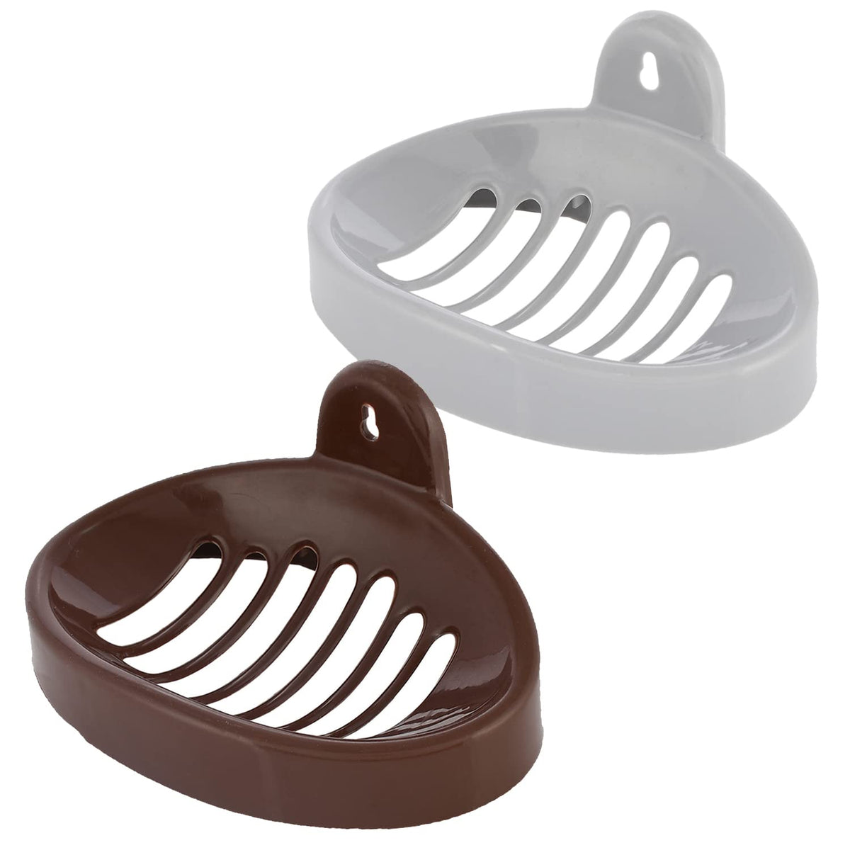 Kuber Industries Soap Holder|Sink Soap Holder|Plastic Wall Mounted Soap Holder|Oval Shape Self Draining Soap Dish for Bathroom|Pack of 2 (Silver & Coffee)