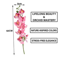 Heart Home Flowers Orchid | Artificial Flower Orchid | Flower Orchid for Vase Pot | Artificial Flower for Home Décor | Orchids Artificial Flower for Vase | Pack of 6 | Pink