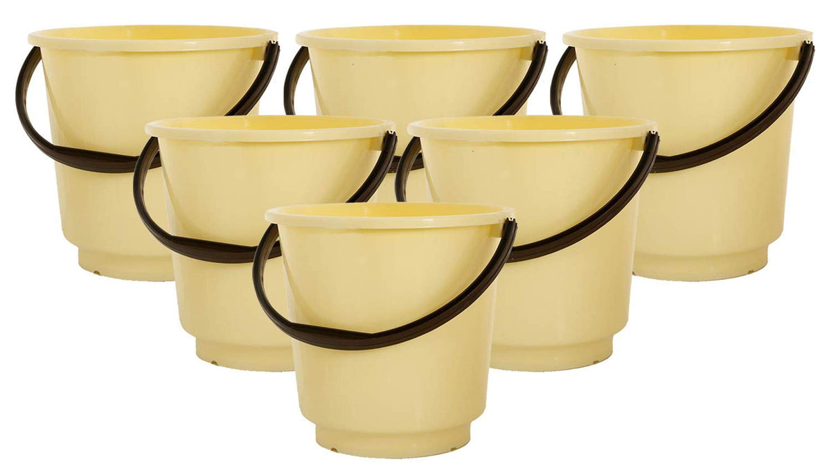 Kuber Industries Unbreakable Strong 6 Pieces Plastic Bathroom Bucket 16 LTR (Cream & Brown)-KUBMART11173