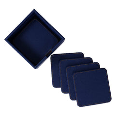 Heart Home Tea Coaster|Soft Leather Heat Insulation Tabletop Coasters|Decorative Holder for Tea, Coffee & Office Desk with Stand Set of 6 (Blue)