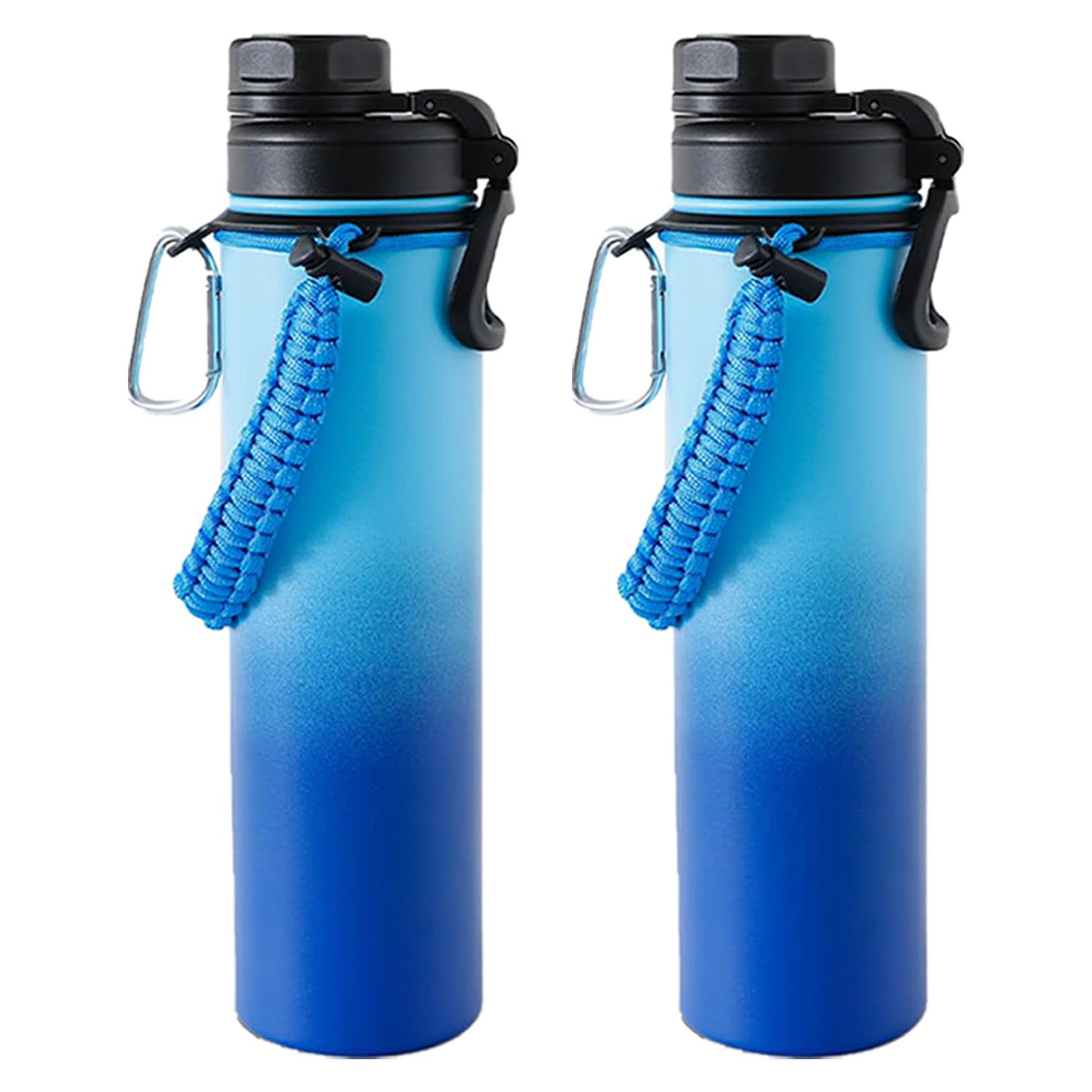 Kuber Industries Water Bottle | Steel Water Bottle for Daily Use | Vacuum Insulated Flask Water Bottle with Rope | Hot & Cold Water Bottle | 720 ML | LX-230604 | Pack of 2 | Aqua Blue