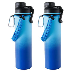 Kuber Industries Water Bottle | Steel Water Bottle for Daily Use | Vacuum Insulated Flask Water Bottle with Rope | Hot & Cold Water Bottle | 720 ML | LX-230604 | Pack of 2 | Aqua Blue
