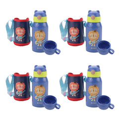 Kuber Industries Water Bottle for Kids|Stainless Steel Flask with Straw, Cup & Fabric Cover|Sipper Bottle for Kids|Food Grade Plastic Lid|Broad Fabric Strap|Leak Proof, BPA Free|500 ml (Pack of 4)