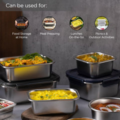 Kuber Industries Stainless Steel Food Container | Leakproof | Snap Lock Lid | Airtight | Lunch Box for Office Men, Women, Kids | Steel Tiffin Box (800ml, Pack of 2)