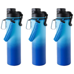Kuber Industries Water Bottle | Steel Water Bottle for Daily Use | Vacuum Insulated Flask Water Bottle with Rope | Hot & Cold Water Bottle | 720 ML | LX-230604 | Pack of 3 | Aqua Blue