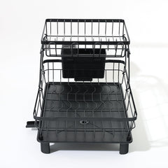 Homestic 2 Tier Iron Kitchen Rack with Utensils Basket Drainer | Dish Drainer Basket for Kitchen | Multipurpose Kitchen Stand | Large Capacity| Space Saving| Black