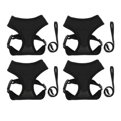Kuber Industries Reflective Dog Harness With Adjustable Leash|Breathable Polyester Mesh Fabric With Top carry Handle|Medium Size|HAT-818|Comfortable No-Pull Grip|QuickRelease Buckles|Black (Pack Of 4)