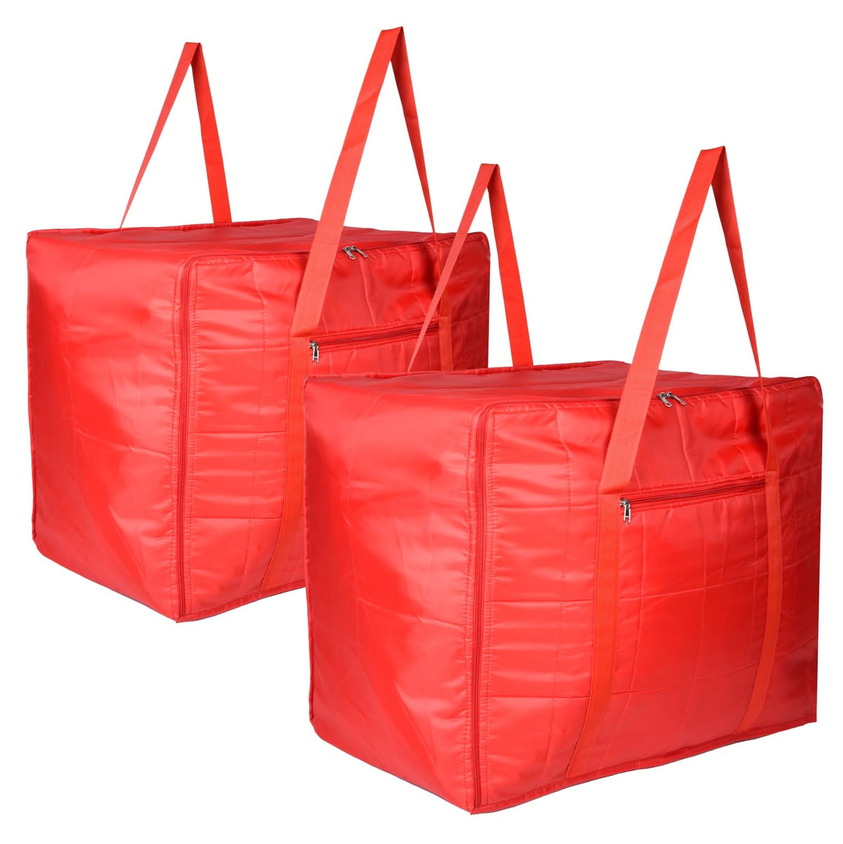 Heart Home Storage Attachi Bag | Parachute Travel Storage Bag | Underbed Storage Bag | Storage Organizer for Clothes | Zipper Closure Blanket Bag with Handle | Large | Pack of 2 | Red