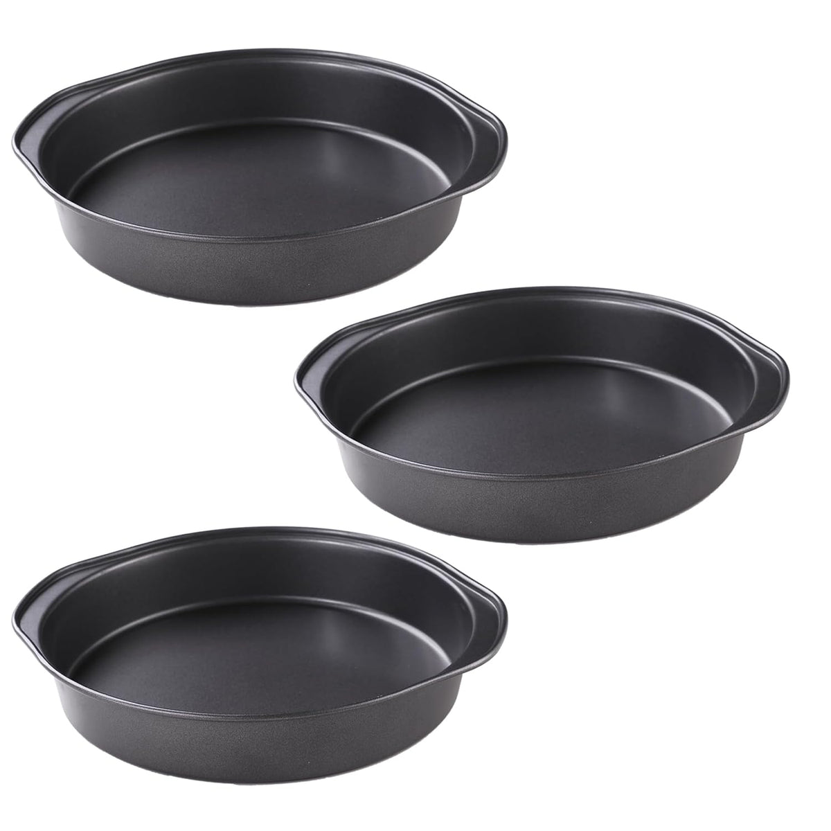 Kuber Industries 8 inch Non-Stick Cake Pan for Baking|Round Shape Cake Baking Mold|Side Handles-Pack of 3 (Black)