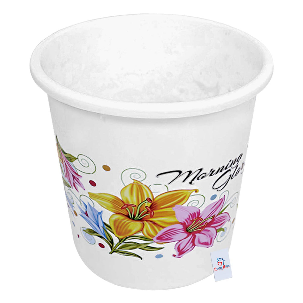Heart Home Flower Print Plastic Dustbin/Garbage Bin/Waste Bin, 7 Liters (White)-HEART10895,Standard