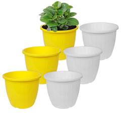 Kuber Industries Flower Pot | Flower Pots for Indoor & Outdoor | Plastic Pot for Gardening | Planter for Flower | Balcony Flower Pot with Drain Holes | Duro Flower Pot | 8 Inch | Pack of 6 | Multi